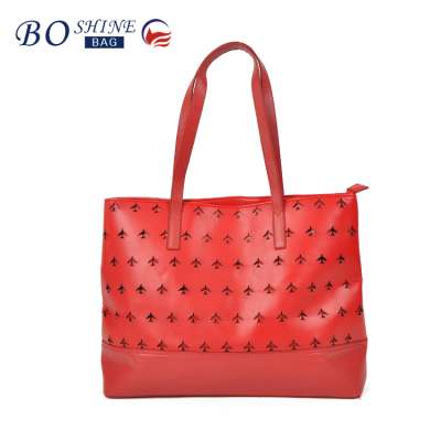 High quality BSCI Airplane Pattern Hollow Korea Fashion Ladies PU Handbag Factories In China